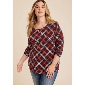 Maurice's 24/7 Kennedy Plaid Long Sleeve Tee Sz XL Argyle Print Knit Top